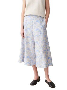 COS Wide-Leg Printed Culottes pants US 4 Pastel Blue & Yellow Rayon Blend NWT